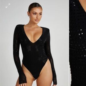 MESHKI Keenan Square Diamante Bodysuit